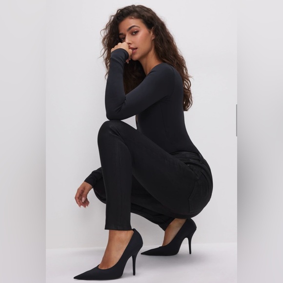 NWT GOOD AMERICAN Good Legs Black coated skinny jeans size 4/27 - Picture 4 of 9